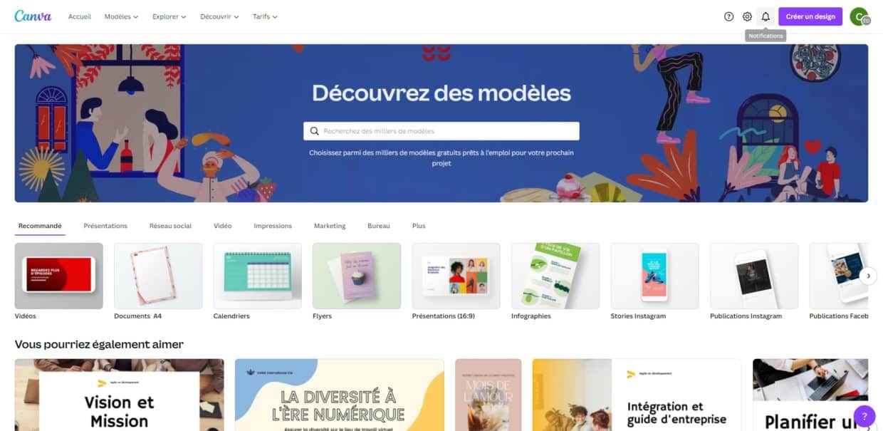 Capture d'écran du site internet Canva