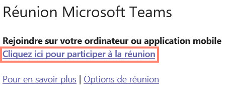 Mise en avant du lien de participation à une réunion Teams